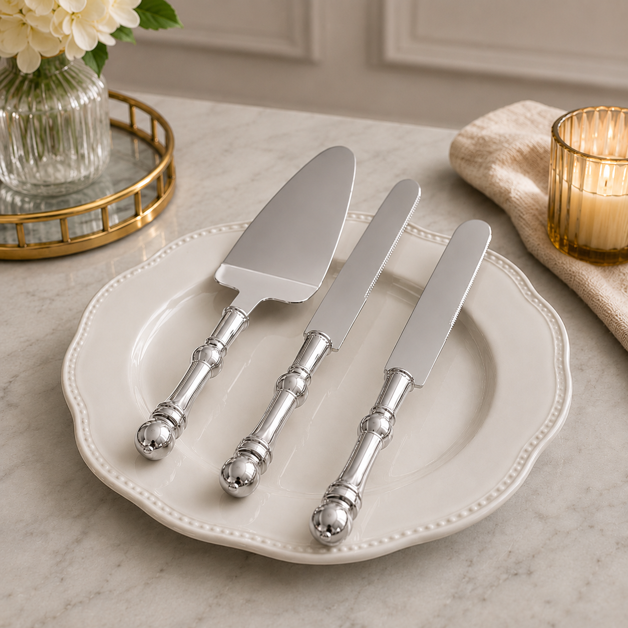 CAKE SERVER & CAKE KNIFE SET GOLD & SILVER - 2 PCS