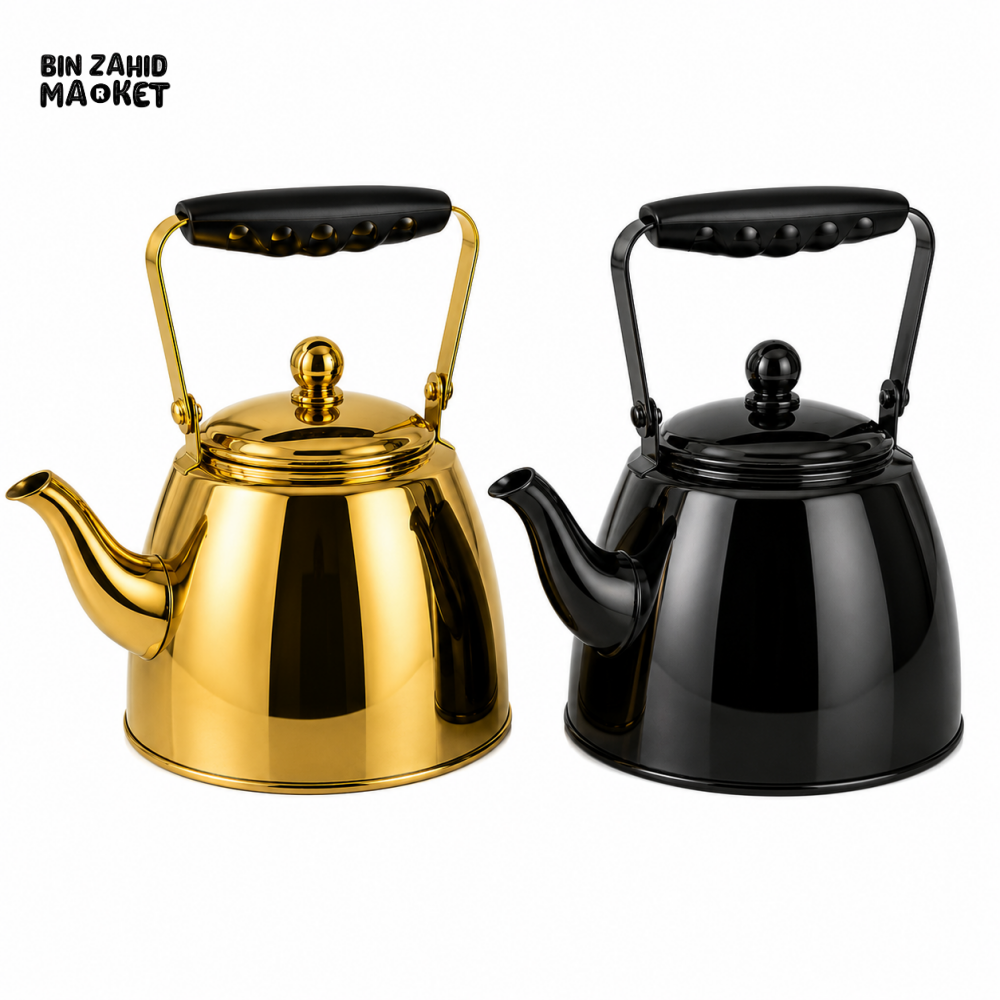 2.0L STAINLESS STEEL STOVETOP TEA KETTLE (BLACK & GOLD)