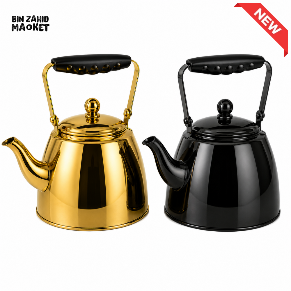 2.0L STAINLESS STEEL STOVETOP TEA KETTLE (BLACK & GOLD)