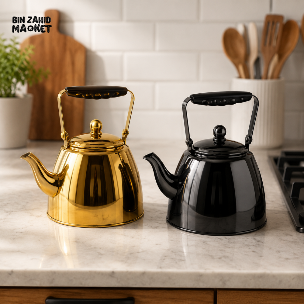 2.0L STAINLESS STEEL STOVETOP TEA KETTLE (BLACK & GOLD)