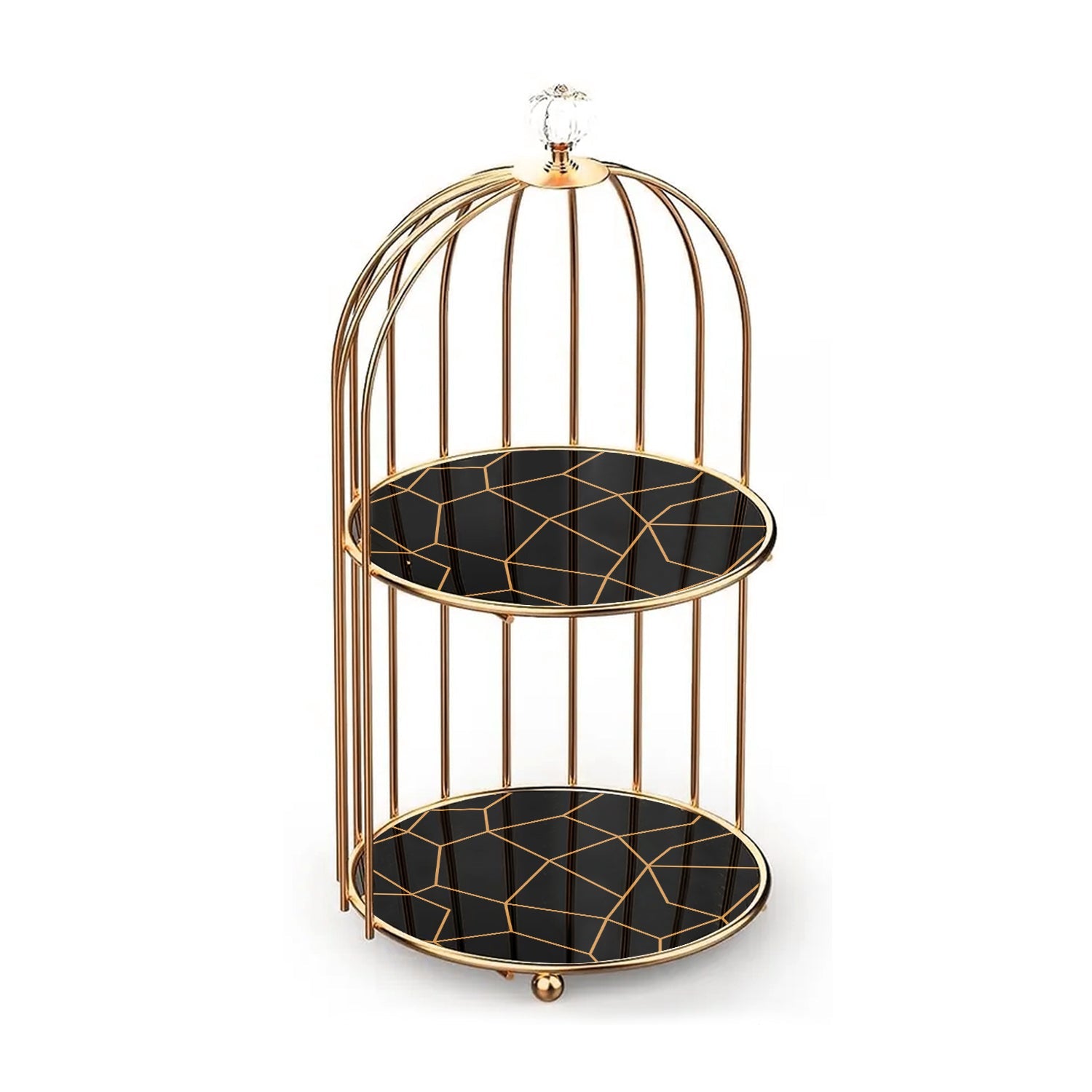 2-Tier Golden Vanity Cage by Matrix Black base with golden design