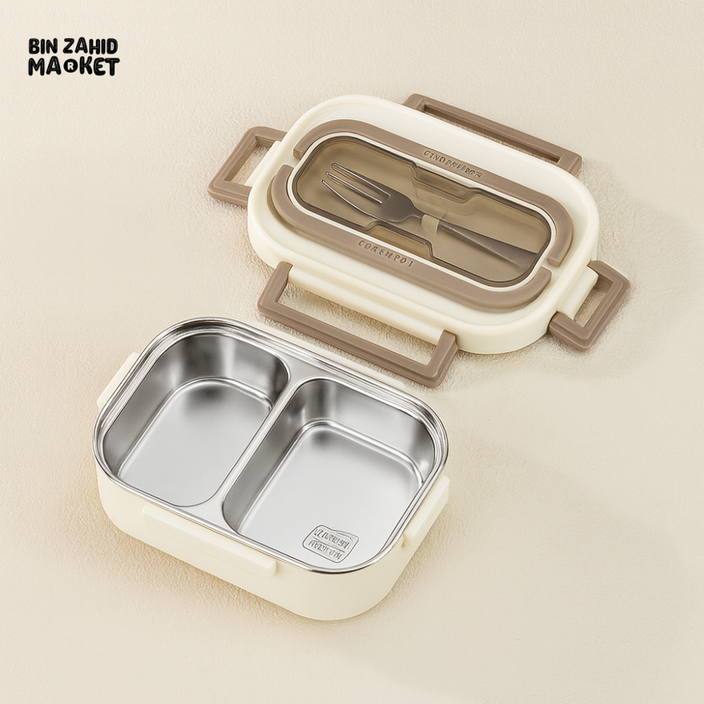 2-Compartment Thermal Lunch Box with Spoon & Fork