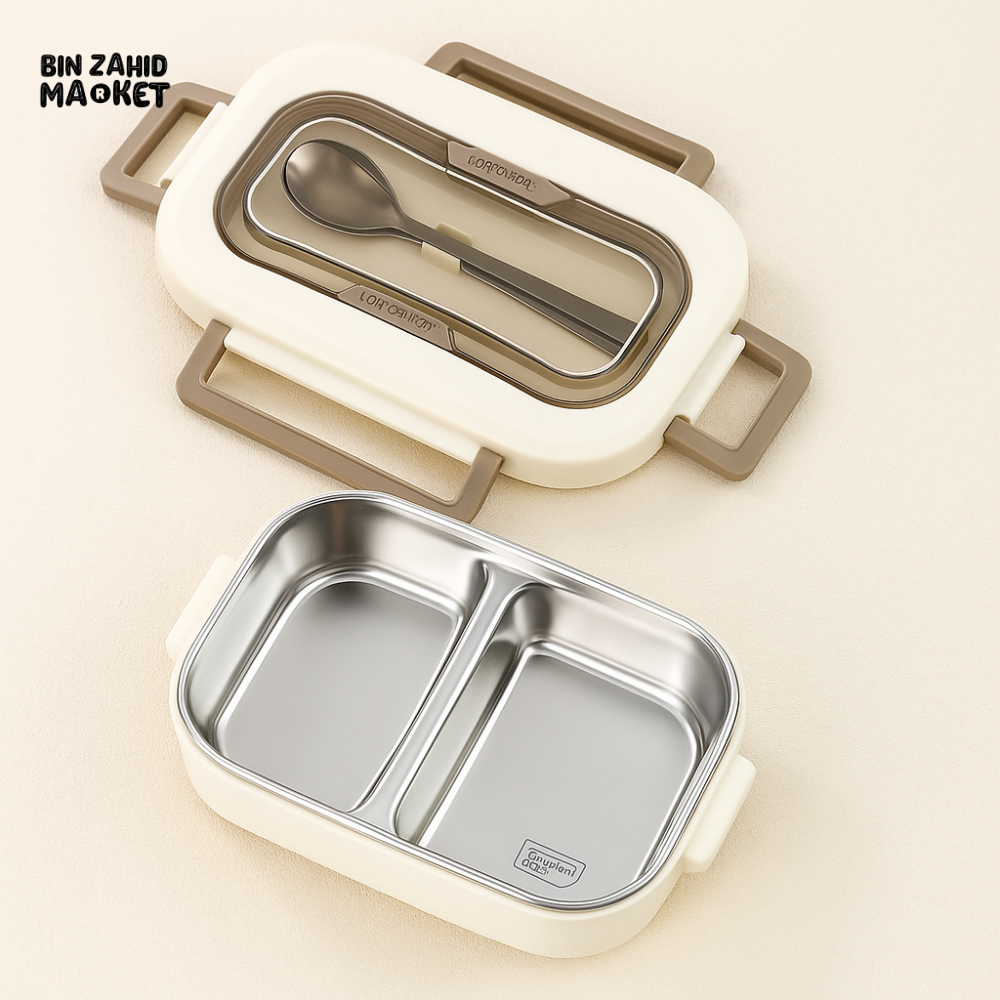2-Compartment Thermal Lunch Box with Spoon & Fork