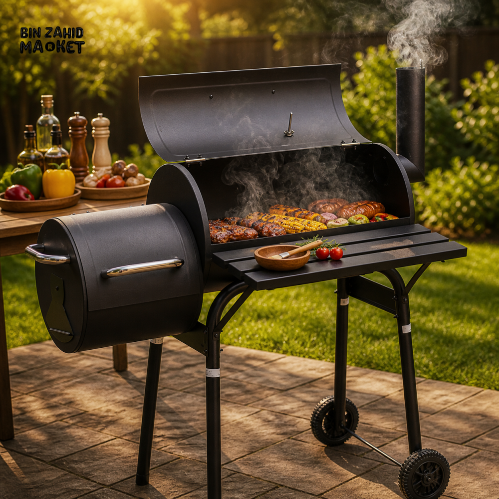 2 IN 1 BBQ SMOKER CHARCOAL GRILL ROASTER PORTABLE OUTDOOR BARBECUE FOR CAMPING GARDEN