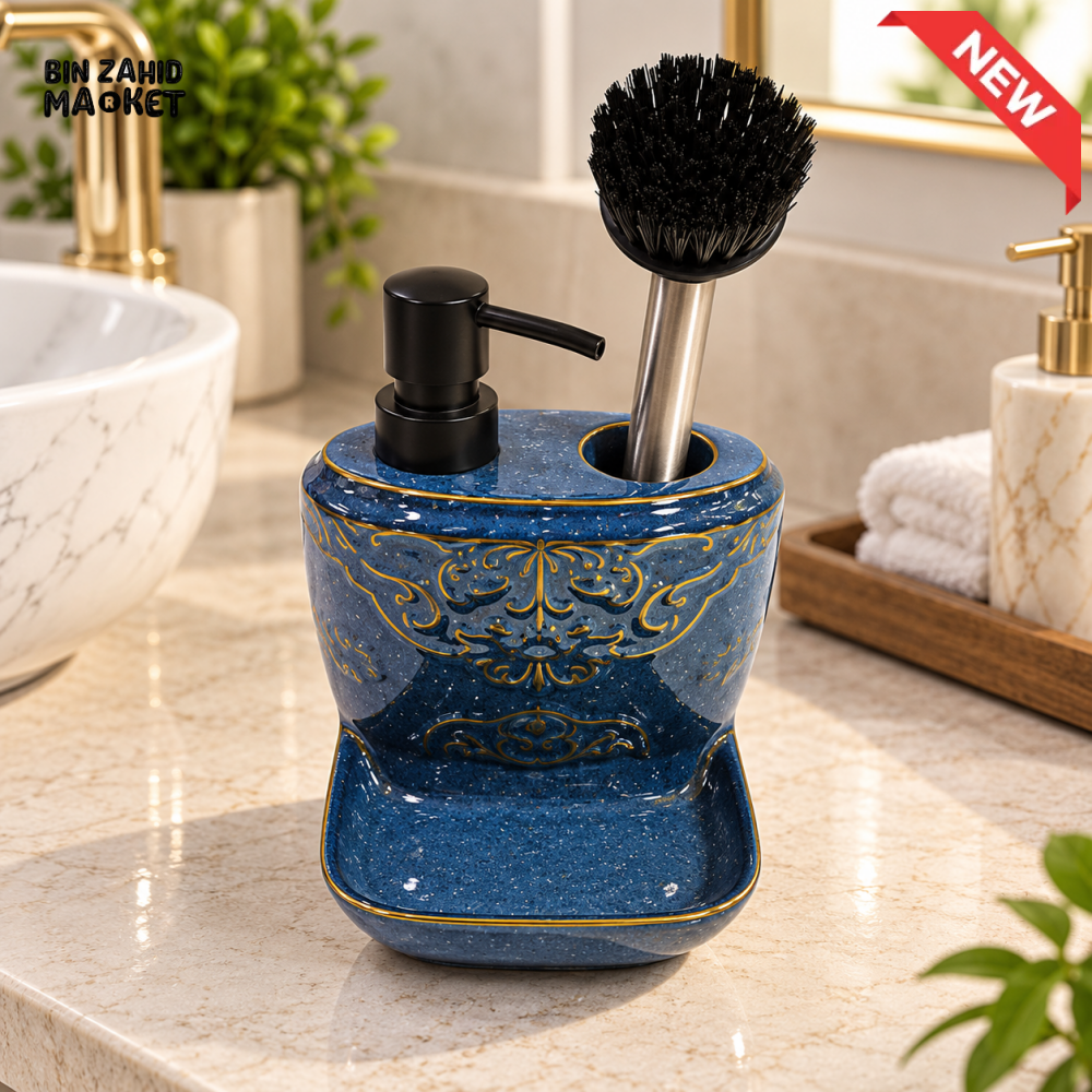 2-IN-1 CERAMIC SOAP DISPENSER AND CLEANING BRUSH HOLDER WITH TRAY