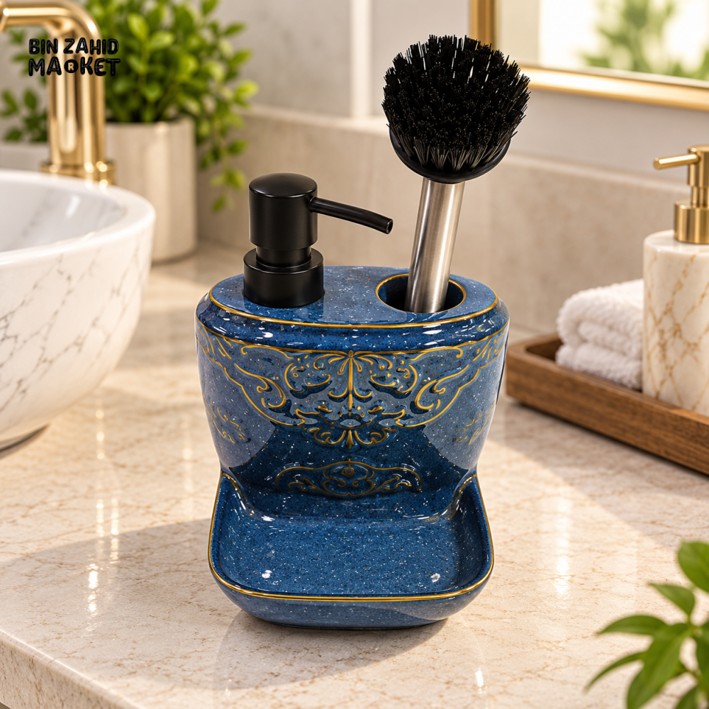 2-IN-1 CERAMIC SOAP DISPENSER AND CLEANING BRUSH HOLDER WITH TRAY