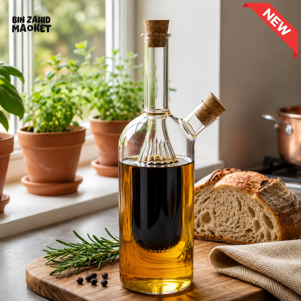 2-IN-1 DUAL CHAMBER GLASS OIL AND VINEGAR DISPENSER BOTTLE