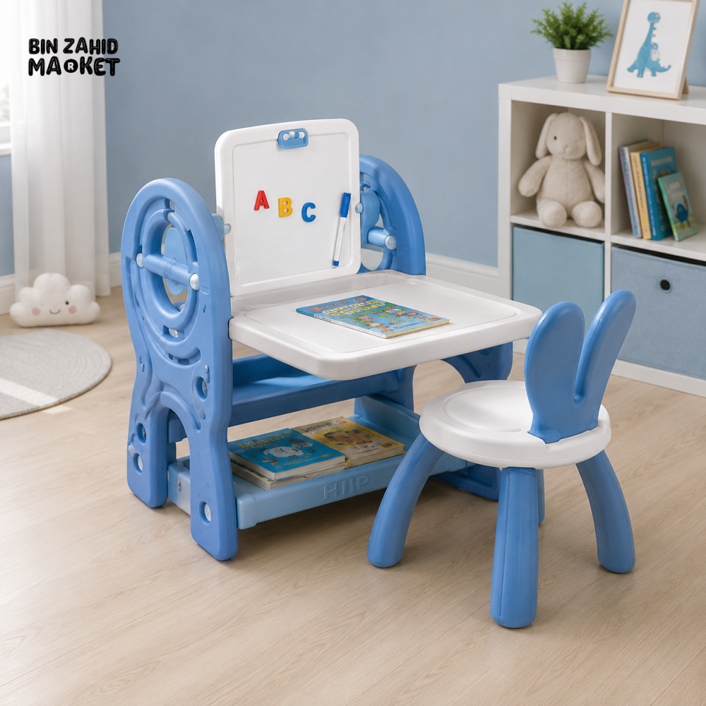 2 IN 1 KIDS STUDY TABLE AND CHAIR SET - BLUE