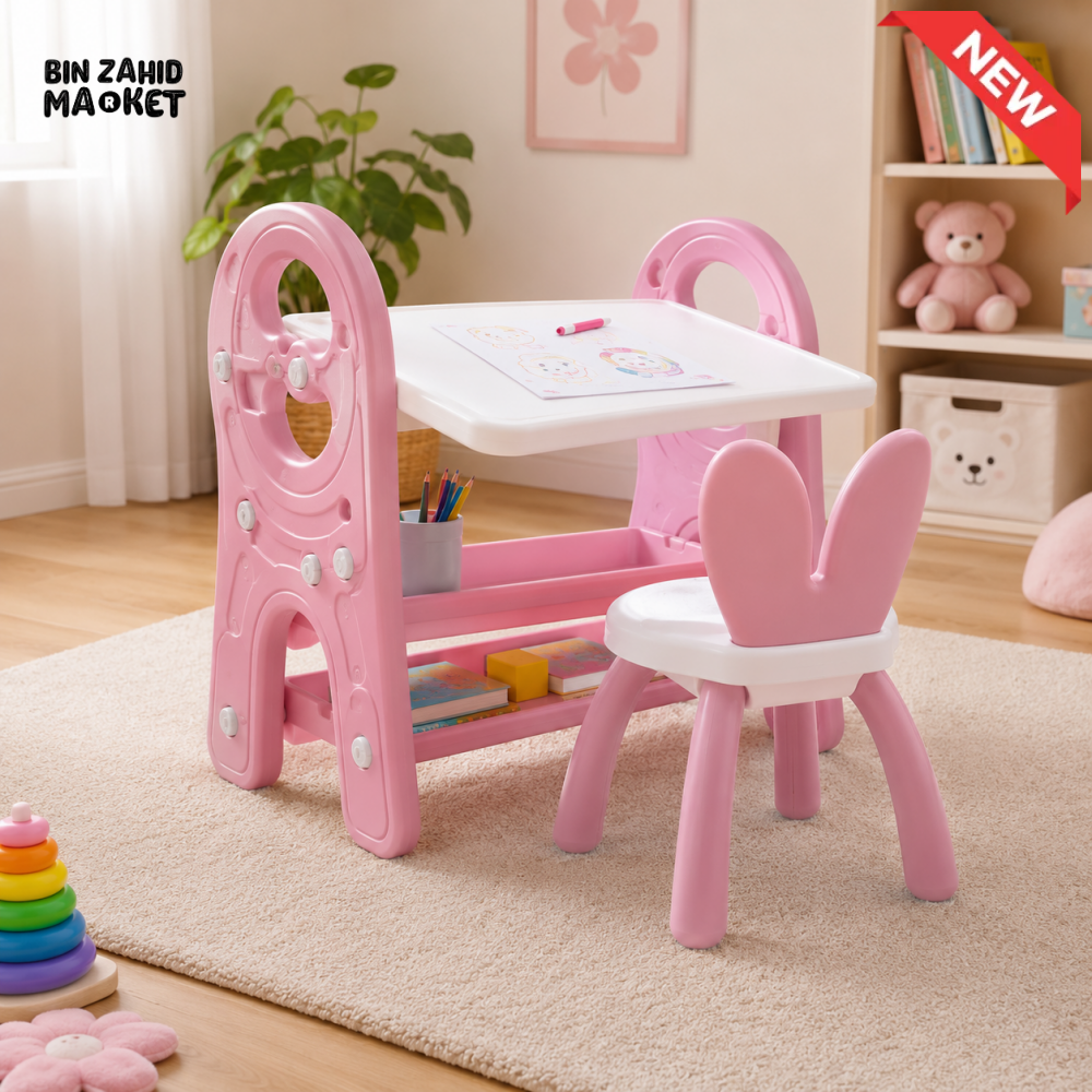 2 IN 1 KIDS STUDY TABLE AND CHAIR SET - PINK