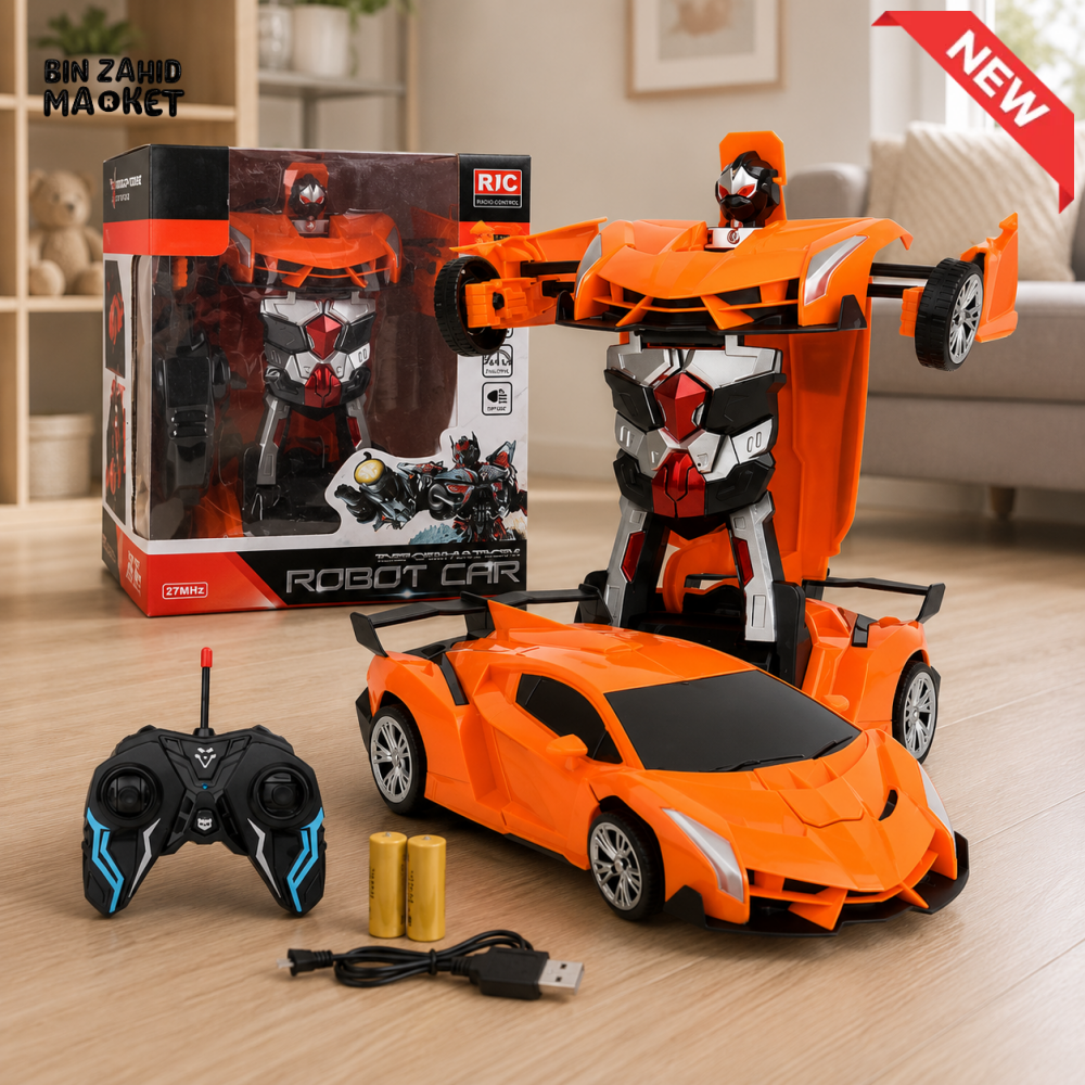 2-IN-1 RC TRANSFORMING ROBOT CAR - ORANGE
