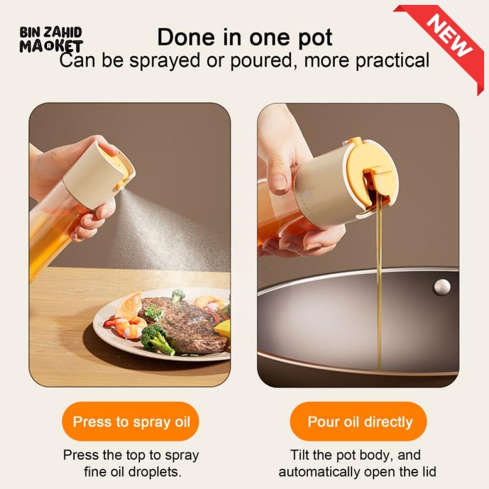 2-IN-1 SPRAY & POUR GLASS OIL BOTTLE – AUTOMATIC OPEN LID
