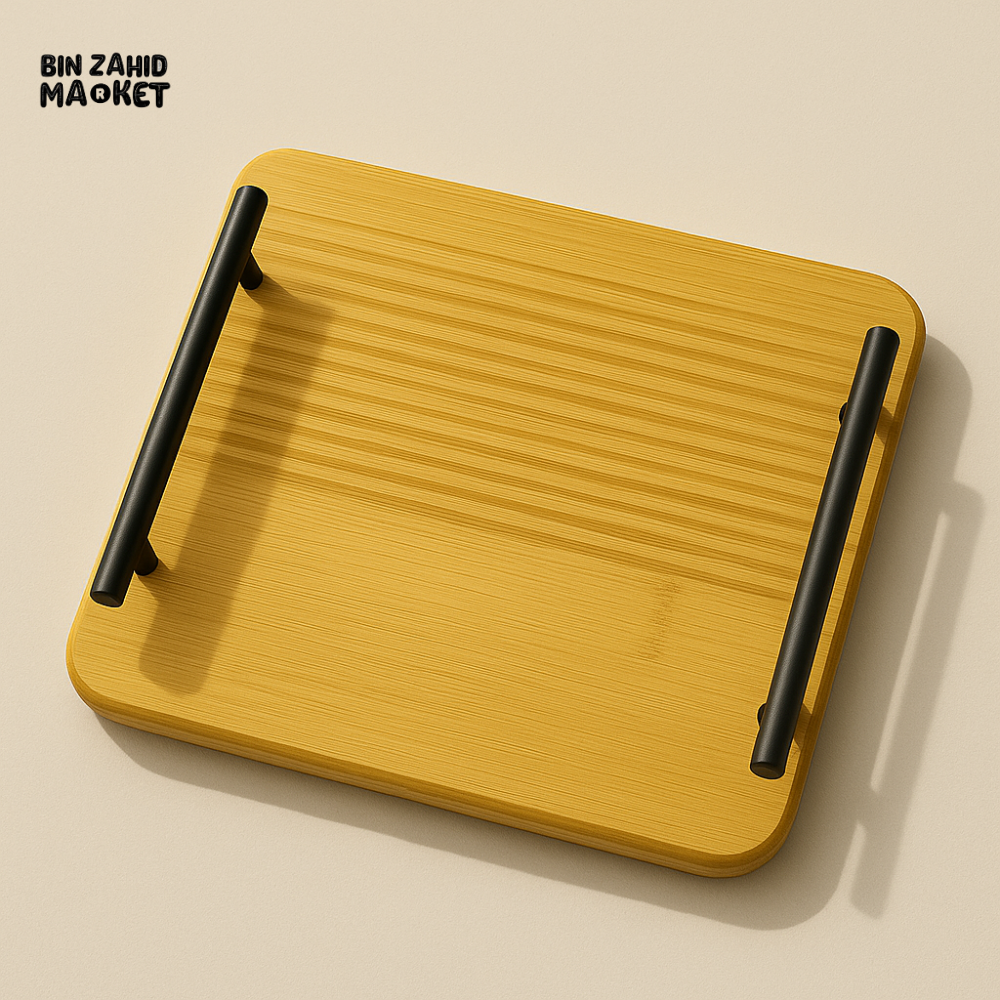 2-Piece Bamboo Serving Tray Set with Black Metal Handles