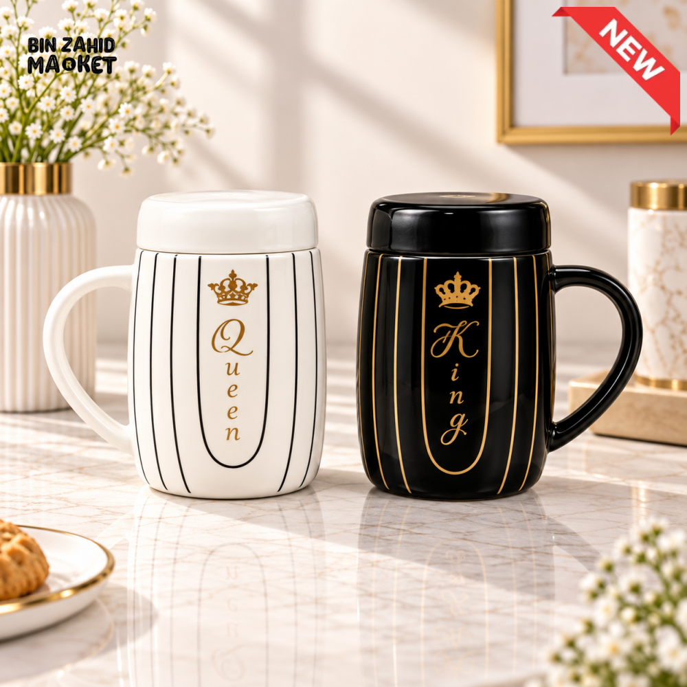 2-PIECE KING & QUEEN CERAMIC COFFEE MUG SET WITH LIDS