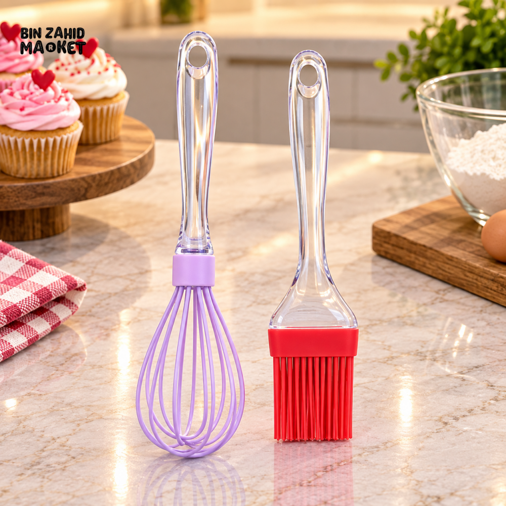 2-PIECE SILICONE WHISK AND PASTRY BRUSH BAKING TOOL SET