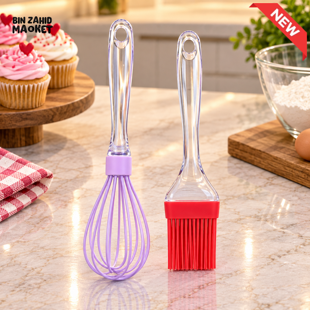2-PIECE SILICONE WHISK AND PASTRY BRUSH BAKING TOOL SET
