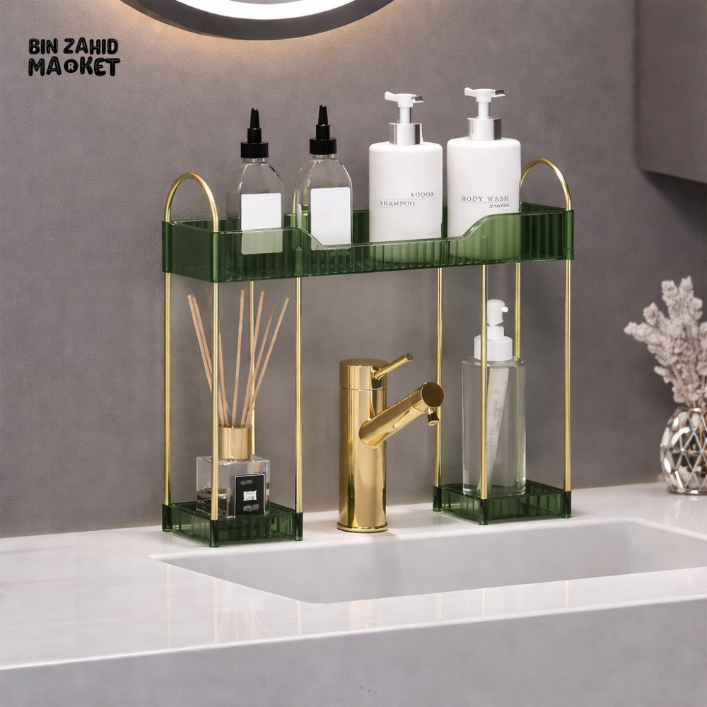 2-TIER BATHROOM ORGANIZER – VERSATILE PLASTIC COUNTERTOP SHELF FOR COSMETICS & TOILETRIES