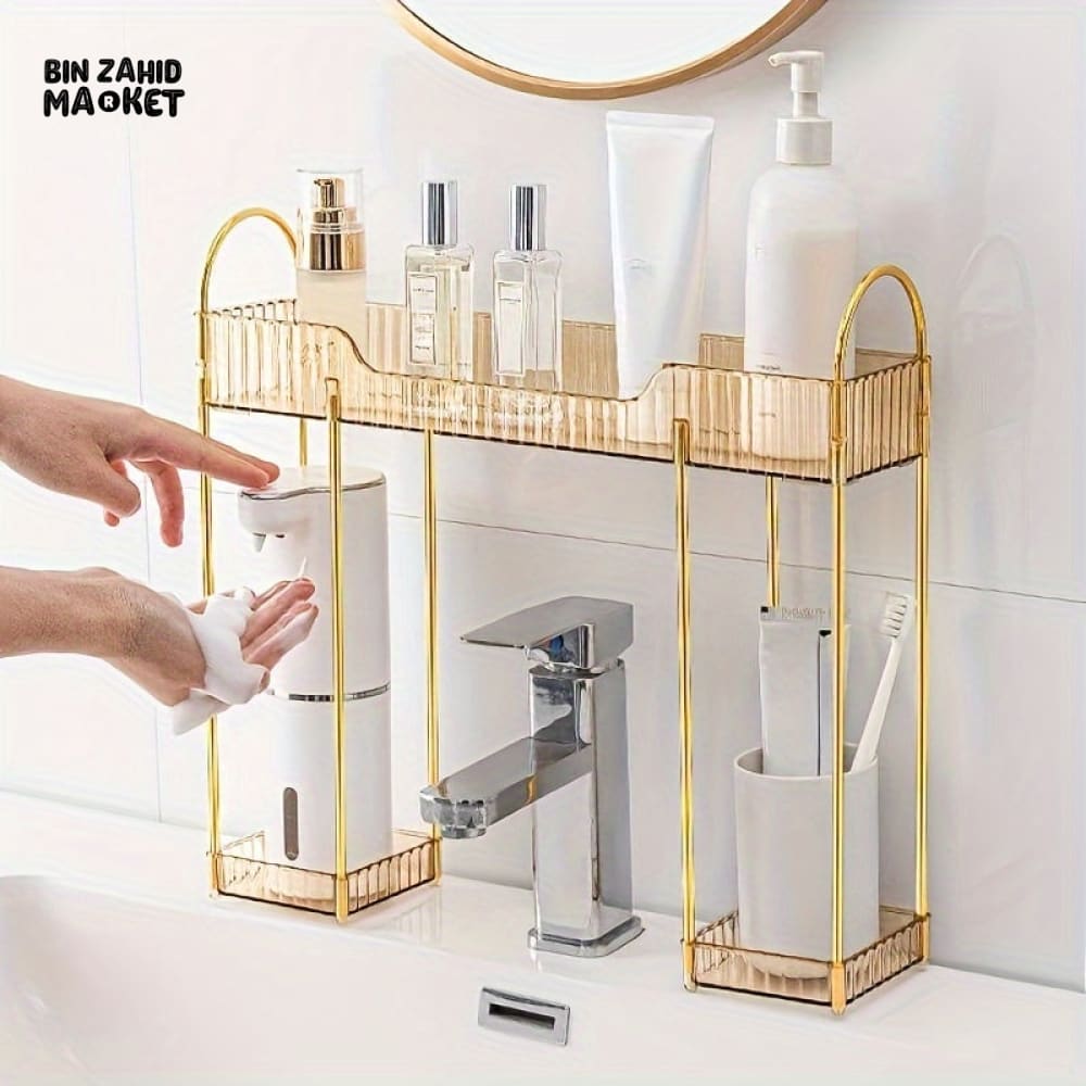 2-TIER BATHROOM ORGANIZER – VERSATILE PLASTIC COUNTERTOP SHELF FOR COSMETICS & TOILETRIES