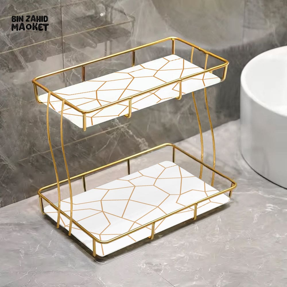 2-TIER RECTANGULAR GOLDEN VANITY STAND White