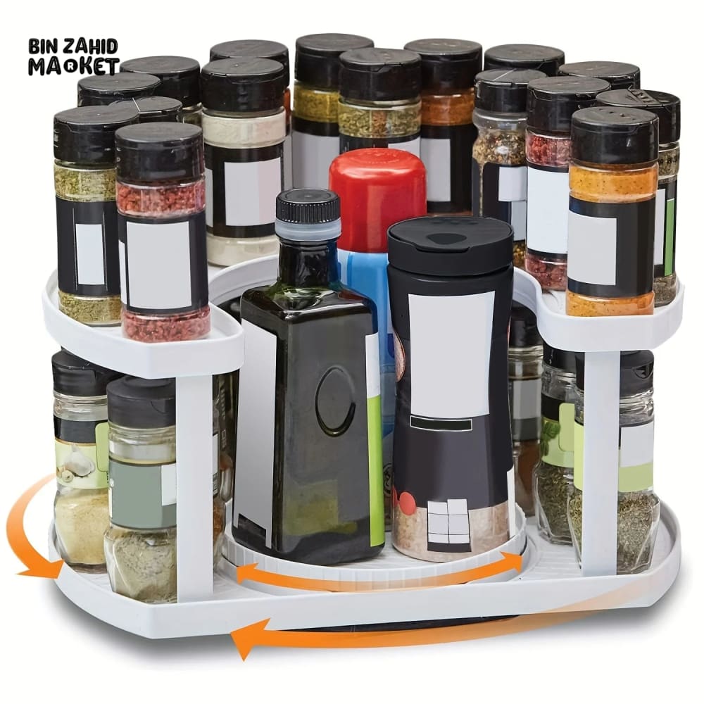 2-TIER SPICE RACK ORGANIZER – 360° ROTATABLE HEIGHT-ADJUSTABLE DESIGN