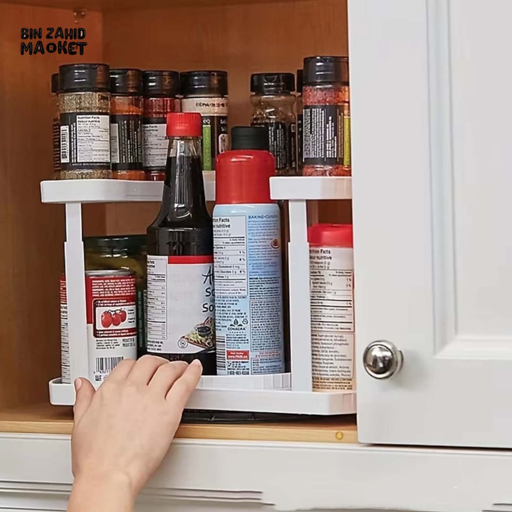 2-TIER SPICE RACK ORGANIZER – 360° ROTATABLE HEIGHT-ADJUSTABLE DESIGN