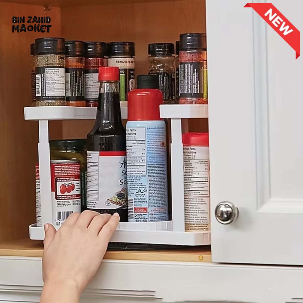 2-TIER SPICE RACK ORGANIZER – 360° ROTATABLE HEIGHT-ADJUSTABLE DESIGN