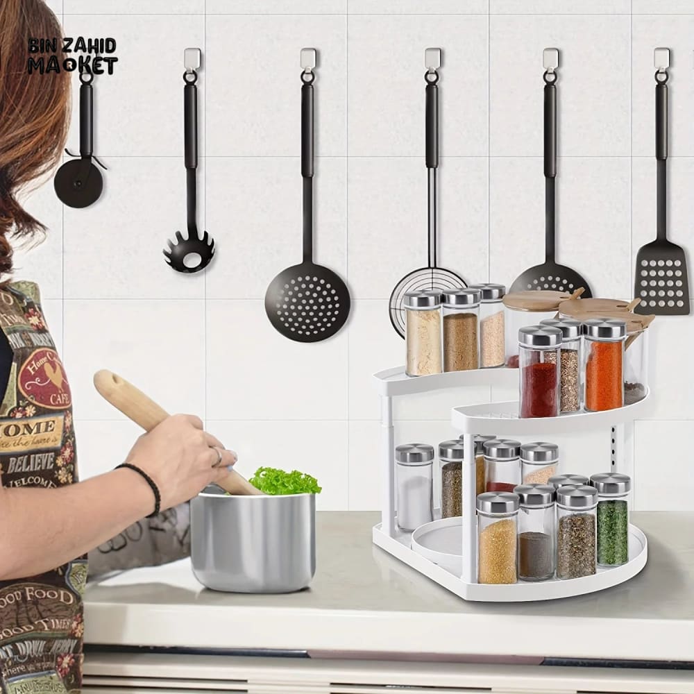 2-TIER SPICE RACK ORGANIZER – 360° ROTATABLE HEIGHT-ADJUSTABLE DESIGN