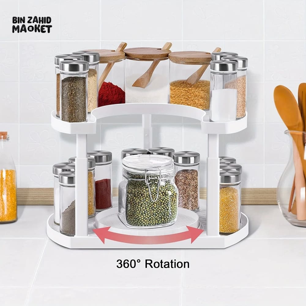 2-TIER SPICE RACK ORGANIZER – 360° ROTATABLE HEIGHT-ADJUSTABLE DESIGN