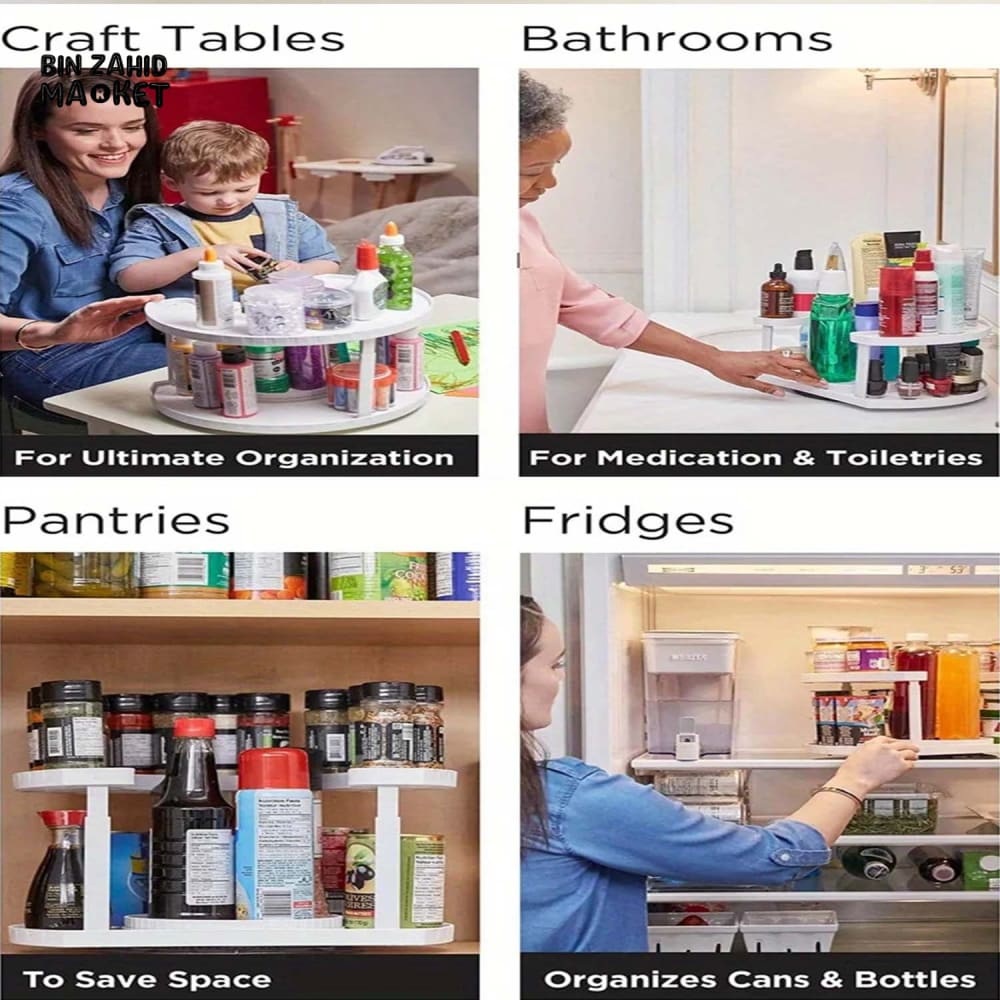 2-TIER SPICE RACK ORGANIZER – 360° ROTATABLE HEIGHT-ADJUSTABLE DESIGN