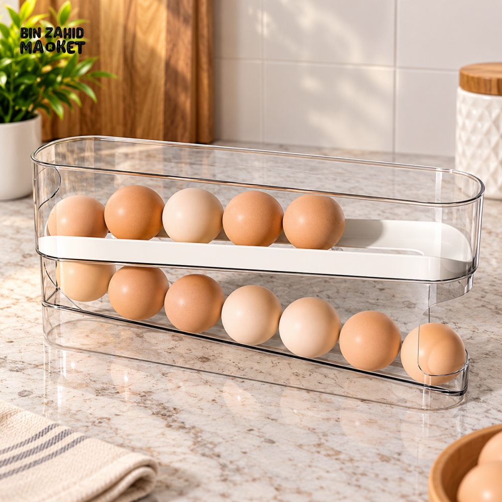 2-TIER TRANSPARENT ROLLING EGG STORAGE HOLDER & ORGANIZER