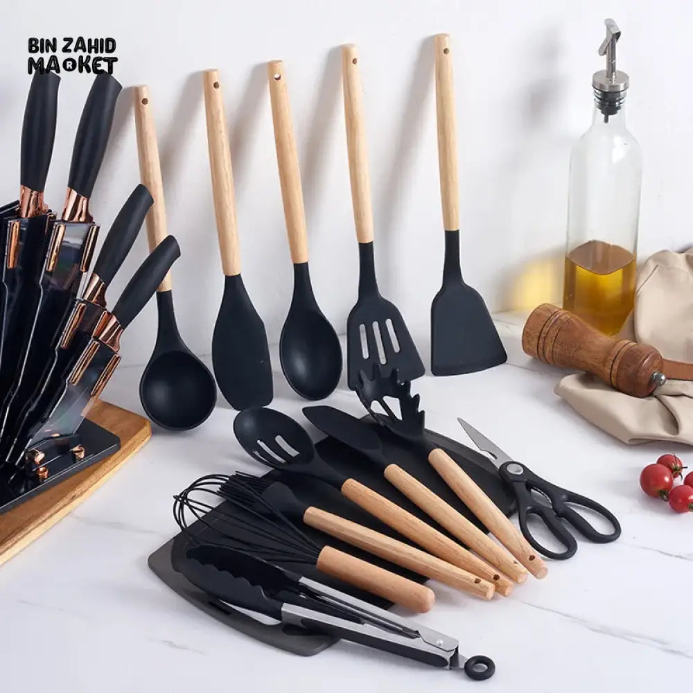 20 PIECES PREMIUM FOOD-GRADE SILICONE KITCHEN UTENSILS SET – NON-STICK HEAT-RESISTANT COOKING & BAKING TOOLS WITH SPOONS LADLES SPATULAS & PAN ACCESSORIES