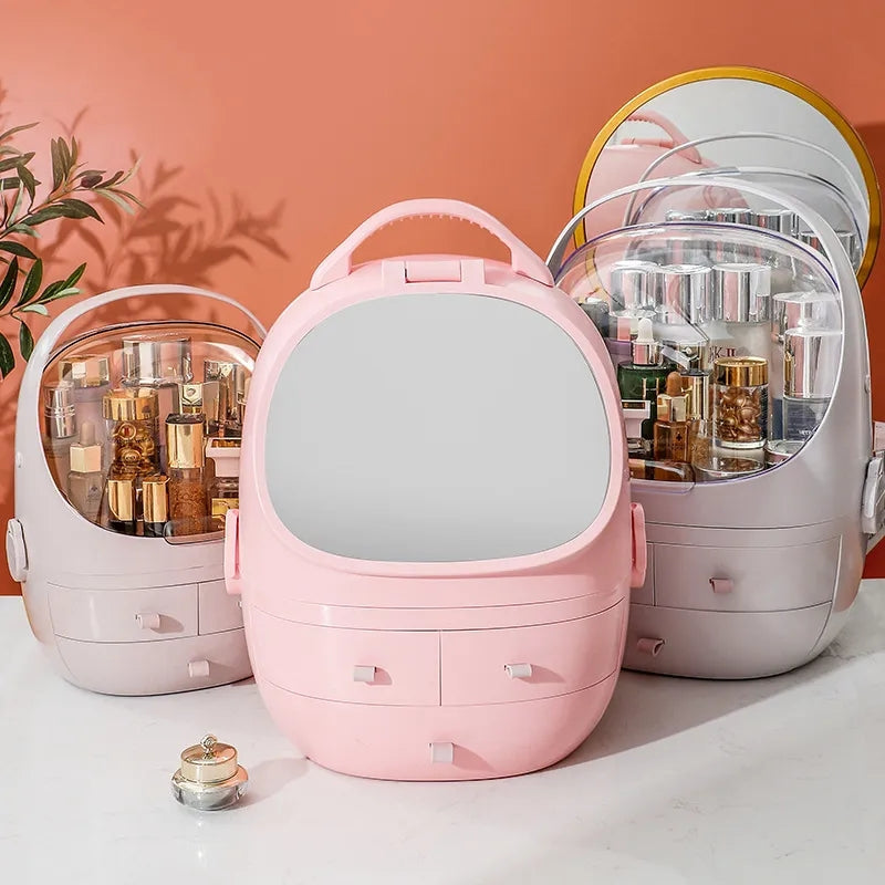 COSMETIC ORGANIZER WITH LED LIGHT MIRROR