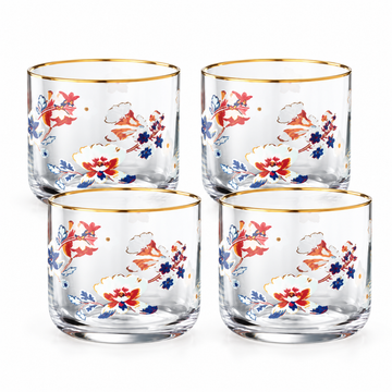 Danny Home 4 Piece Floral Gold Rim Tumbler Set - 340 ml