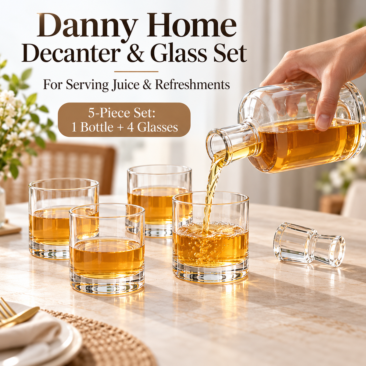 Danny Home 5 Piece Decanter & Glass Set - 1000 ml