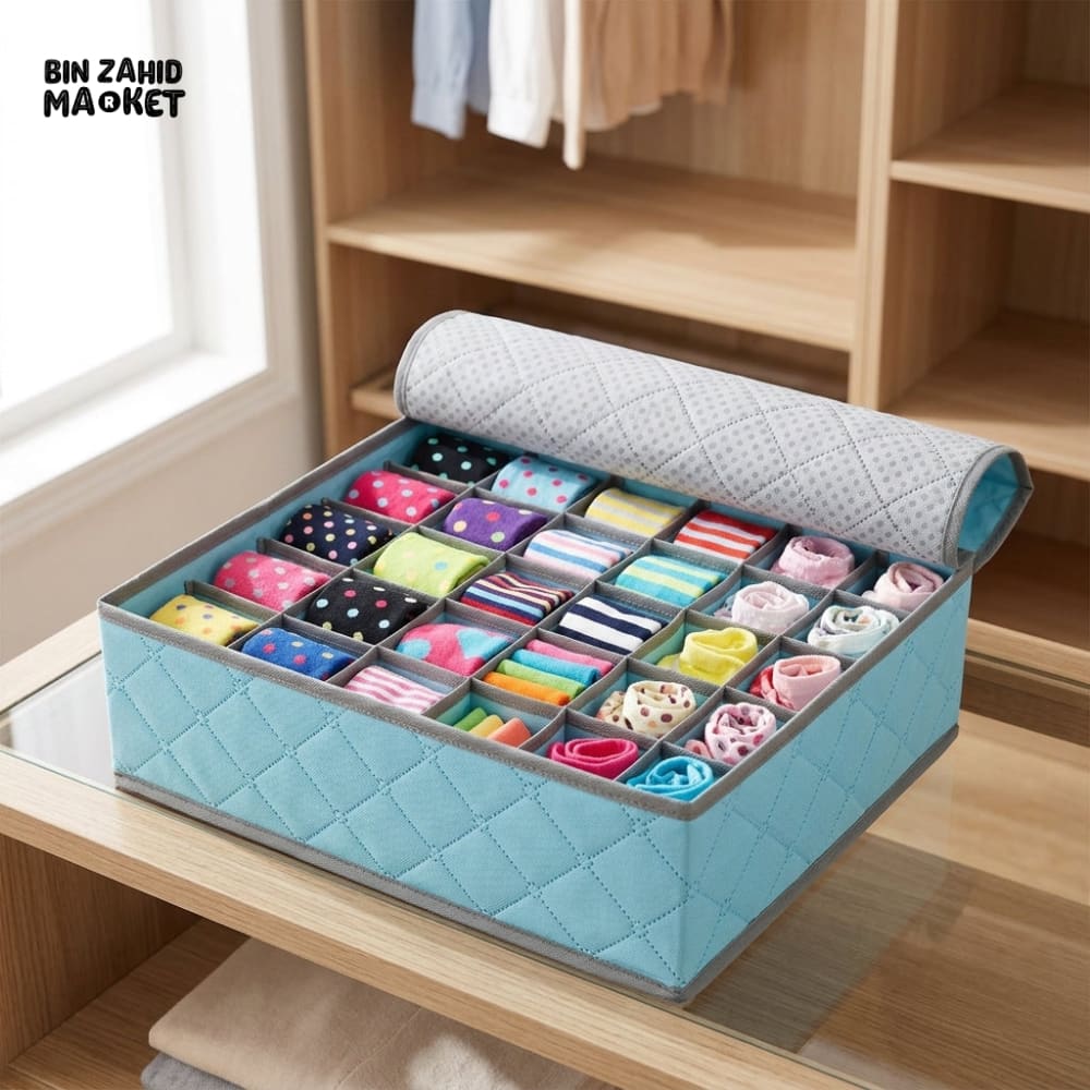 24 GRIDS FOLDABLE CLOTHING AND SOCKS ORGANIZER BOX WITH LID