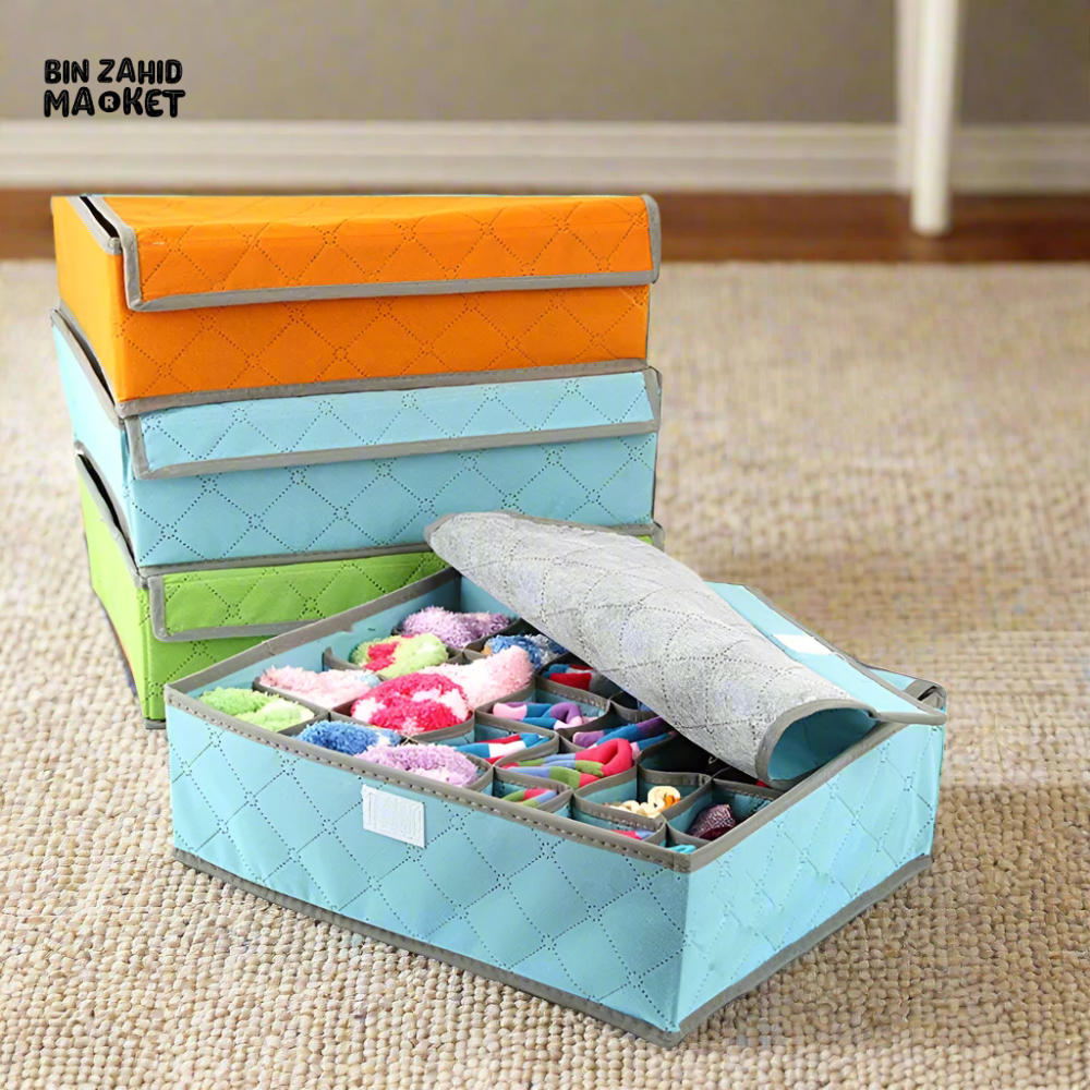 24 GRIDS FOLDABLE CLOTHING AND SOCKS ORGANIZER BOX WITH LID