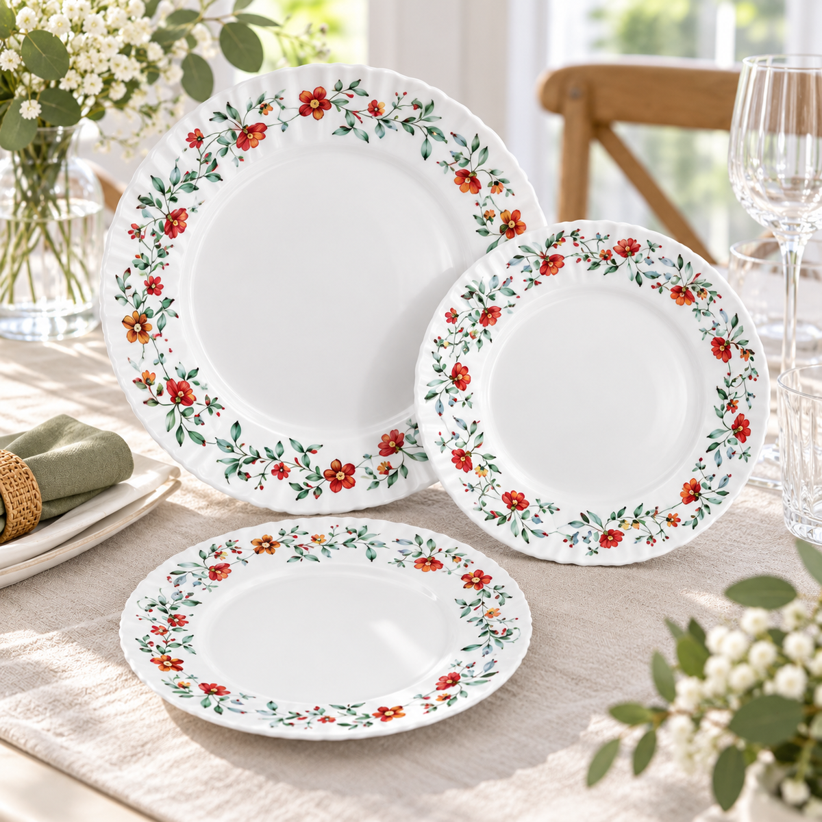 Danny Home Red Floral Dinner Set - 18 Pieces