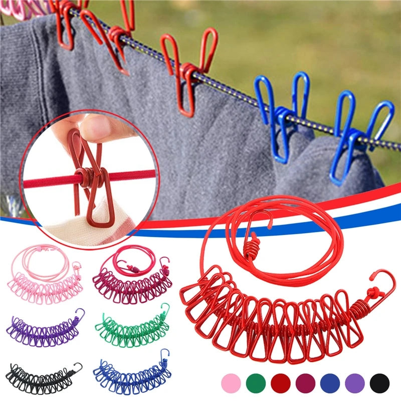 12 CLIPS DRYING CLOTHES ROPE
