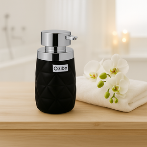 OZIBA BLACK SOAP DISPENSER – DIAMOND PATTERN WITH GOLD PUMP - SILVER