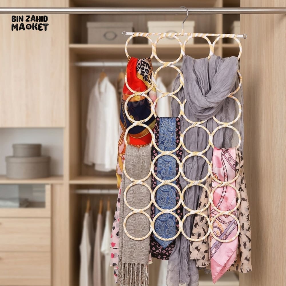 28 RINGS WROUGHT RATTAN FOLDABLE SCARF AND SHAWL HANGER ORGANIZER