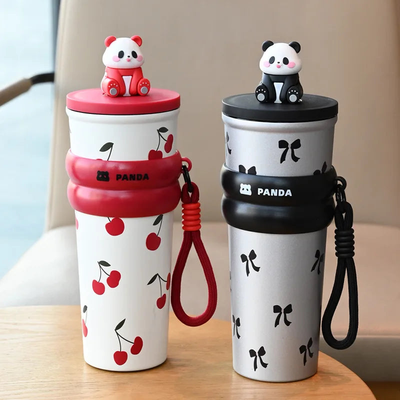 CARTOON PANDA THERMOS – STAINLESS STEEL VACUUM FLASK WITH LIFTING ROPE DIRECT DRINKING CUP & GIFT FOR STUDENTS