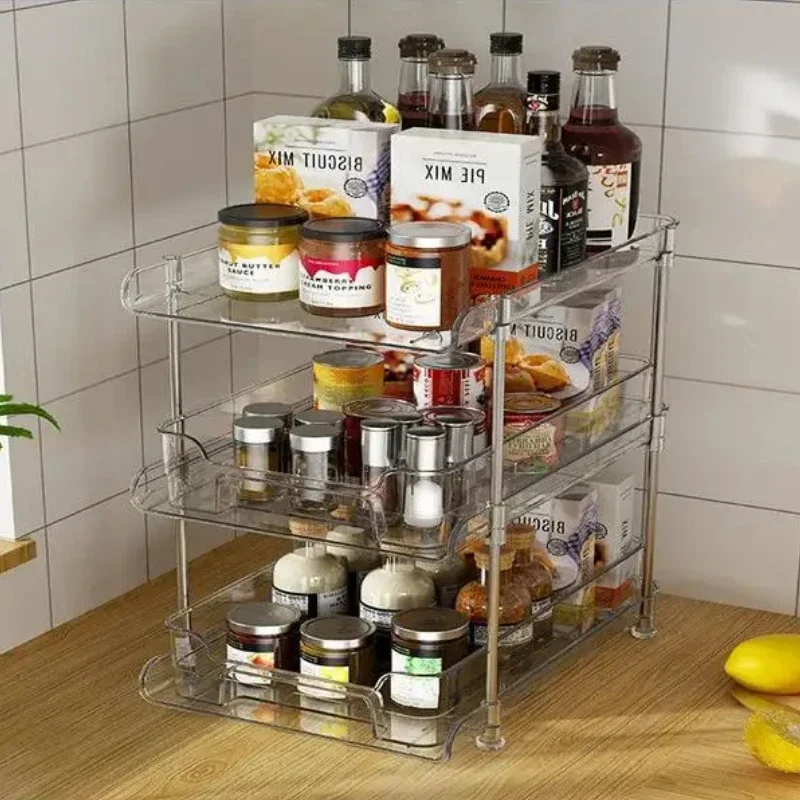 ACRYLIC CLEAR PULL-OUT STORAGE ORGANIZER COSMETIC & FOOD STORAGE - 3 TIER