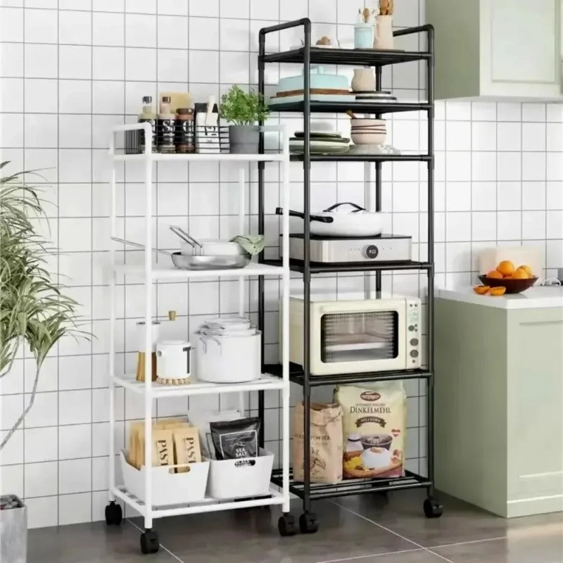 5-TIER KITCHEN ORGANIZER MICROWAVE STORAGE RACK PULLEY TROLLEY POT STORAGE BATHROOM SHELVES