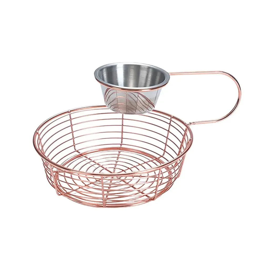 HANGING SAUCE CUP FRIES BASKET STAINLESS STEEL LIGHTWEIGHT RUST-PROOF PORTABLE SNACK TRAY