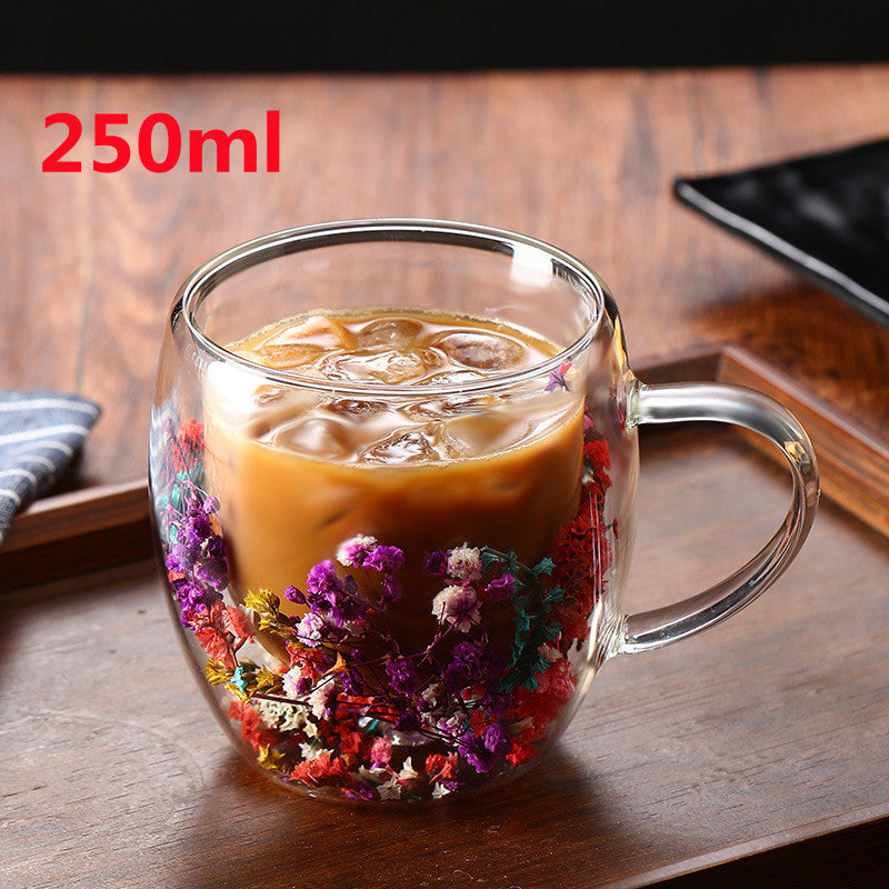 DRIED FLOWER DOUBLE WALL GLASS MUG - 250ML