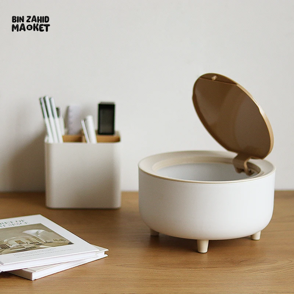 CREATIVE MINI DESKTOP TRASH CAN WITH LID – BEDROOM OFFICE COFFEE TABLE WASTE BIN TABLE TOP