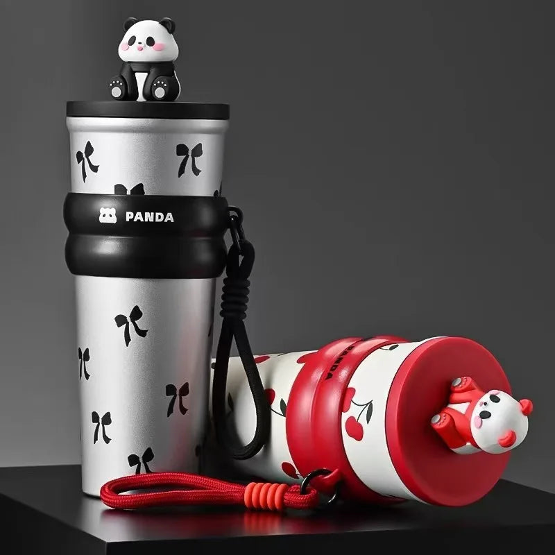 CARTOON PANDA THERMOS – STAINLESS STEEL VACUUM FLASK WITH LIFTING ROPE DIRECT DRINKING CUP & GIFT FOR STUDENTS