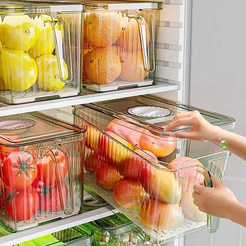 COMPACT ACRYLIC FRIDGE ORGANIZER WITH HANDLE – DURABLE & REUSABLE FOR FRUITS & VEGGIES