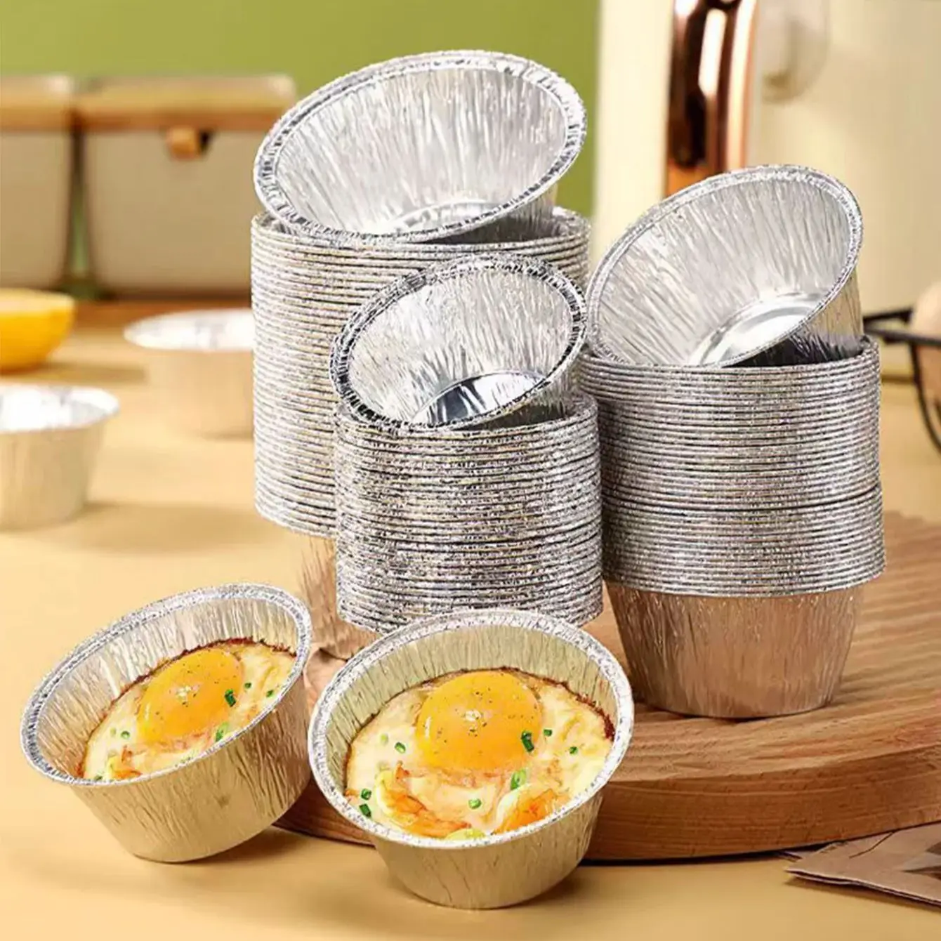 50 PIECES AIR FRYER TIN FOIL BOWL EGG TART HOLDER CAKE MOLD