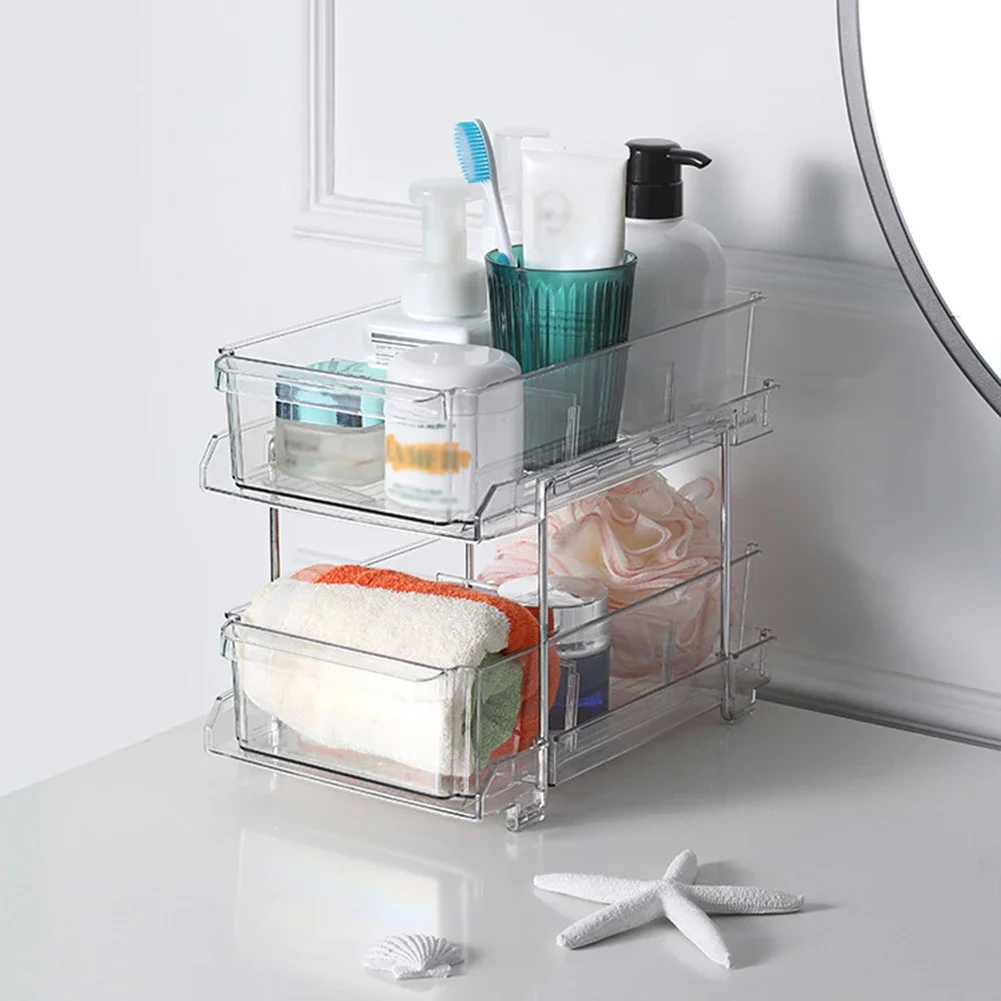 ACRYLIC CLEAR PULL-OUT STORAGE ORGANIZER COSMETIC & FOOD STORAGE - 2 TIER