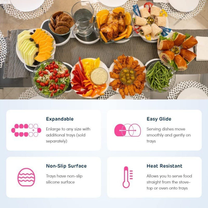 PORTABLE LAZY SUSAN ROTATING TRAY 8 PIECES  – EXTENDABLE FOOD SERVING PLATE FOR TABLES & PARTIES